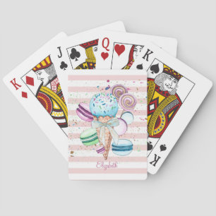 Aquarell-Eis,Macarons,Rosa Streifen Spielkarten