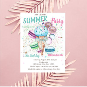 Aquarell-Eis-Macarons-Sommer-Geburtstag Einladung