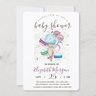 Aquarell-Eis, Macarons, Streifen-Baby-Party Einladung