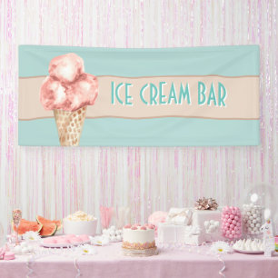 Aquarell-Eisbar im Vintage-Stil Blau Rosa  Banner