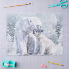 Aquarell Eisbär und Jungtier Seidenpapier