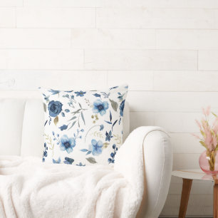Aquarell Eisblau Floral Kissen