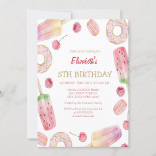 Aquarell-Eiscreme, Donuts Süßigkeiten Geburtstag Einladung