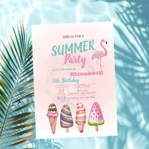 Aquarell-Eiscreme, Flamingos Geburtstagsfeier Einladung