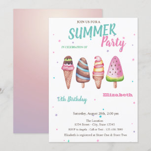 Aquarell-Eiscreme Sommer-Geburtstagsfeier Einladung