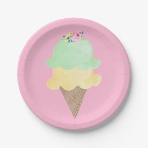 Aquarell-Eiscreme-Waffel-Pink-Papierteller Pappteller