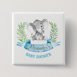 Aquarell-Elefant-Jungen-Babyparty Button