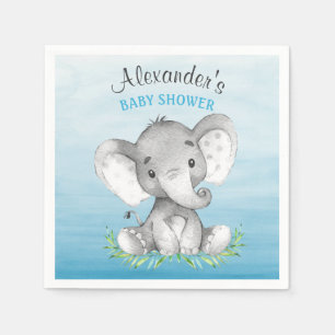 Aquarell-Elefant-Jungen-Babyparty Serviette
