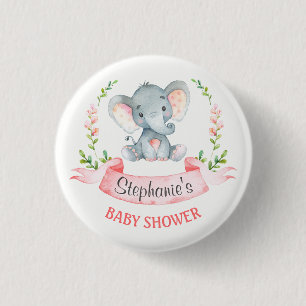 Aquarell-Elefant-Mädchen-Babyparty Button