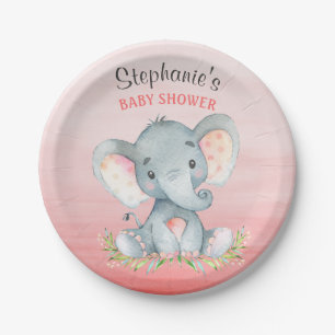 Aquarell-Elefant-Mädchen-Babyparty Pappteller