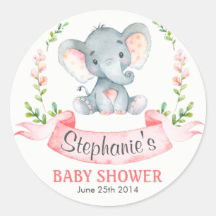Aquarell-Elefant-Mädchen-Babyparty Runder Aufkleber
