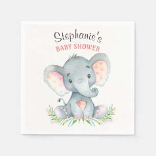 Aquarell-Elefant-Mädchen-Babyparty Serviette
