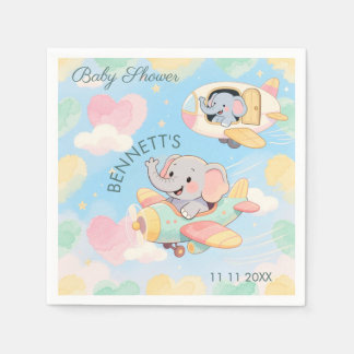 Aquarell-Elefanten-Airplane-Baby-Shower-Serviette Serviette