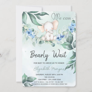 Aquarell-Elefanten Blaue Rosen Baby Shower  Einladung