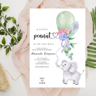 Aquarell-Elefanten- und Ballon-Baby-Party Einladung