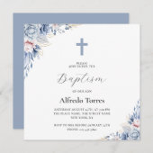 Aquarell Elegant Dusty Blue Floral Baby Taufe Einladung (Vorne/Hinten)