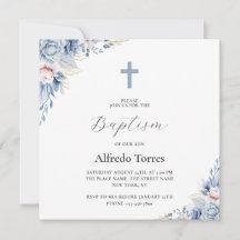 Aquarell Elegant Dusty Blue Floral Baby Taufe
