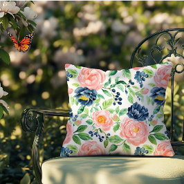 Aquarell Elegant Rosa Blauer Garten Außenbereich Kissen