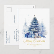Aquarell Elegante Blaue Weihnachtsbaum