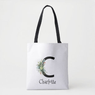 Aquarell elegante Buchstabenblume weiß Tasche