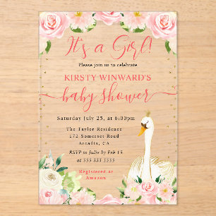 Aquarell Elegante Florale Schwan Baby Shower Acryleinladungen
