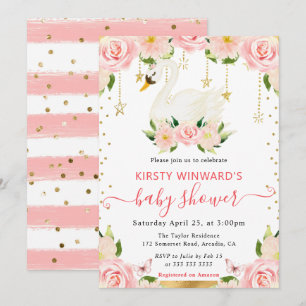 Aquarell Elegante Florale Schwan Baby Shower Einladung
