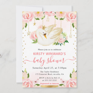 Aquarell Elegante Florale Schwan Baby Shower Einladung