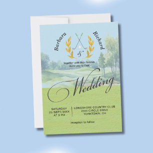 Aquarell Elegante Golf-Hochzeit m/Details  Einladung
