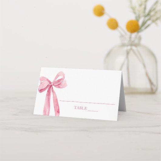 Aquarell Elegante Niedlich Blush Pink Bow Platzkar Platzkarte (Vorderseite)