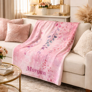 Aquarell Elegante Reben mit rosa Hintergrund Fleecedecke