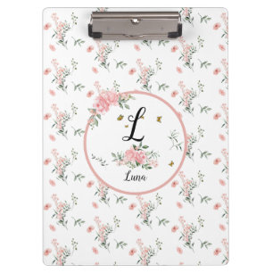 Aquarell Elegante rosa Rosen mit Schmetterlingen Klemmbrett