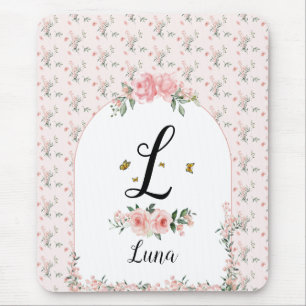 Aquarell Elegante rosa Rosen mit Schmetterlingen Mousepad