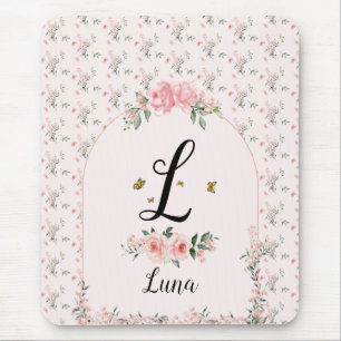 Aquarell Elegante rosa Rosen mit Schmetterlingen Mousepad