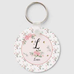 Aquarell Elegante rosa Rosen mit Schmetterlingen Schlüsselanhänger