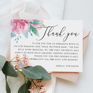 Aquarell elegante rosafarbene florale Hochzeit Dankeskarte