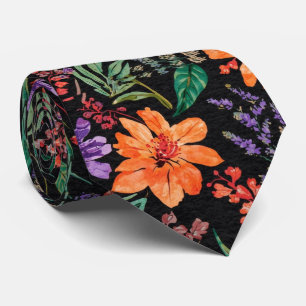Aquarell Elegante schwarze Sommerblumen Töne Krawatte