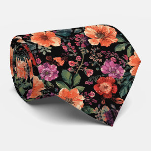 Aquarell Elegante schwarze Sommerblumen Töne Krawatte