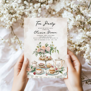 Aquarell Elegante Teeparty-Geburtstagsfeier Einladung