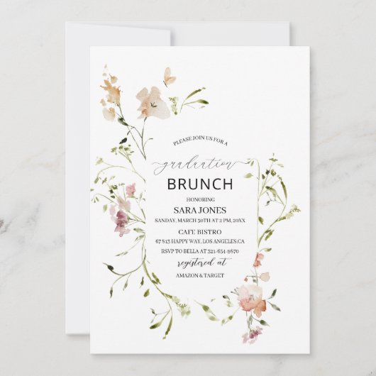 Aquarell Elegante Wildblumen GraduierungEinladung Einladung (Vorderseite)