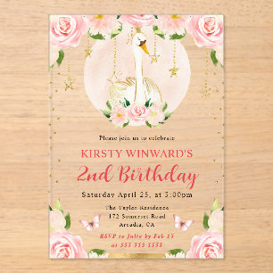 Aquarell Eleganter Floral Schwan Geburtstag Acryleinladungen