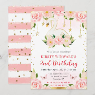 Aquarell Eleganter Floral Schwan Geburtstag Einladung
