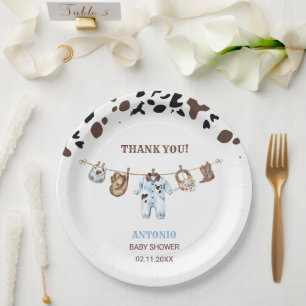 Aquarell eleganter kleiner Cowboy Rodeo-Papier-Ser Pappteller