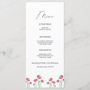 Aquarell elegantes florales minimalistisches Menü Menükarte