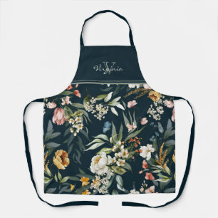 Aquarell Elegantes Vintage-Blumen-Name und Initial Schürze
