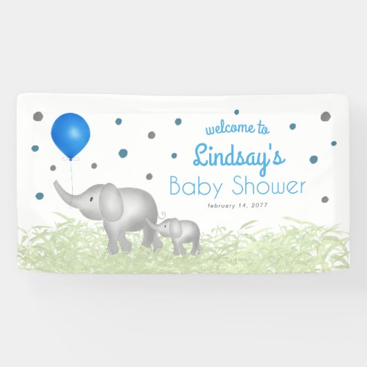 Aquarell Elephant Boy Baby Dusche Willkommen Banner (Horizontal)