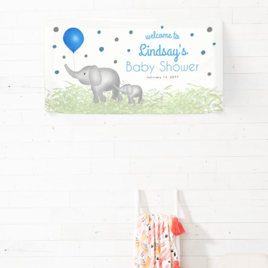 Aquarell Elephant Boy Baby Dusche Willkommen Banner (InSitu)