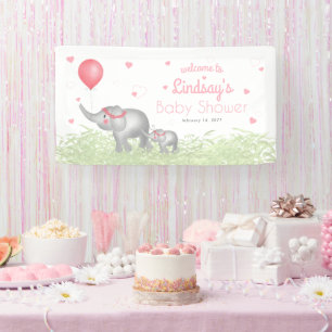 Aquarell Elephant Pink Heart Baby Dusche Willkomme Banner