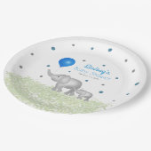 Aquarell Elephants Grüne Baby Boy Dusche Pappteller (Schrägansicht)