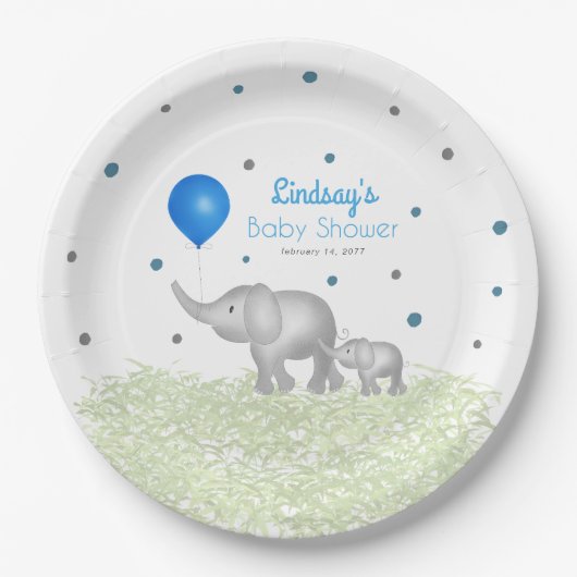 Aquarell Elephants Grüne Baby Boy Dusche Pappteller (Vorderseite)