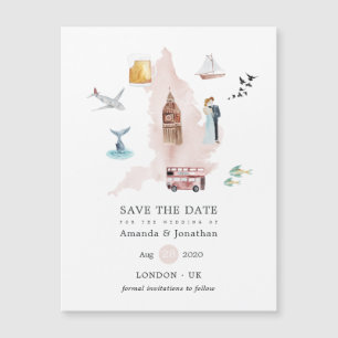 Aquarell England UK Destination Hochzeit Magnetkarte